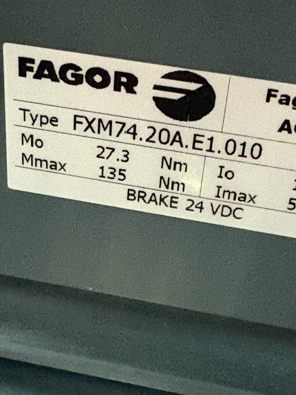 FAGOR AC BRUSHLESS SERVO MOTOR #FXM74.20A.E1.010 V:01