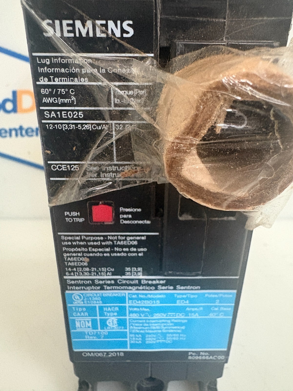 SIEMENS 15 AMP SENTRON CIRCUIT BREAKER SA1E025 1