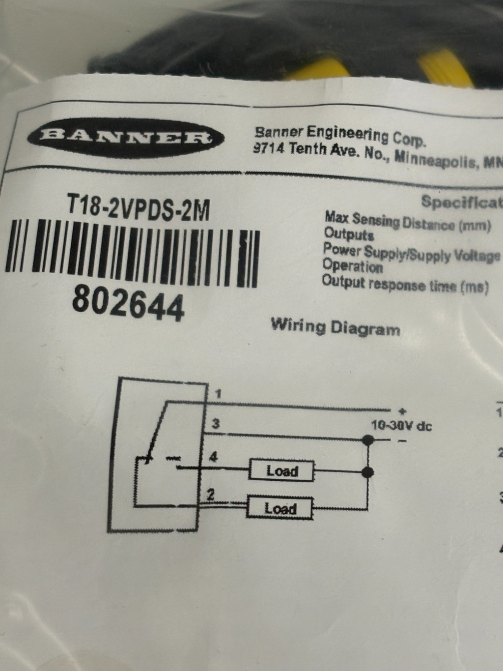 BANNER OPTIC PHOTOELECTRIC SENSOR T18-2XPDS-2M