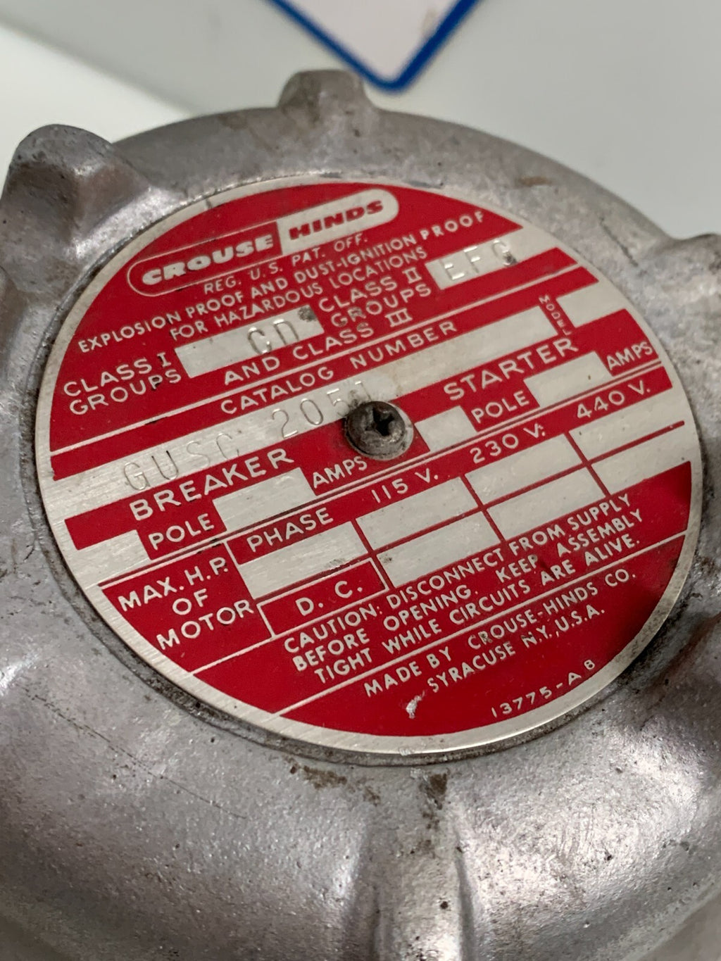 CROUSE HINDS EXPLOSION PROOF BREAKER STARTER GUSC 20512