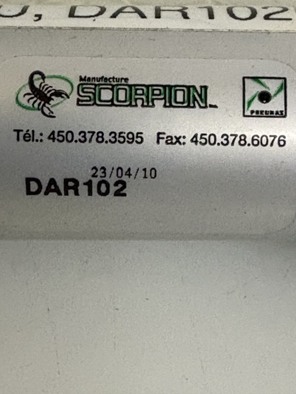 PNEUMAX SCORPION CYLINDER MODEL DAR 102