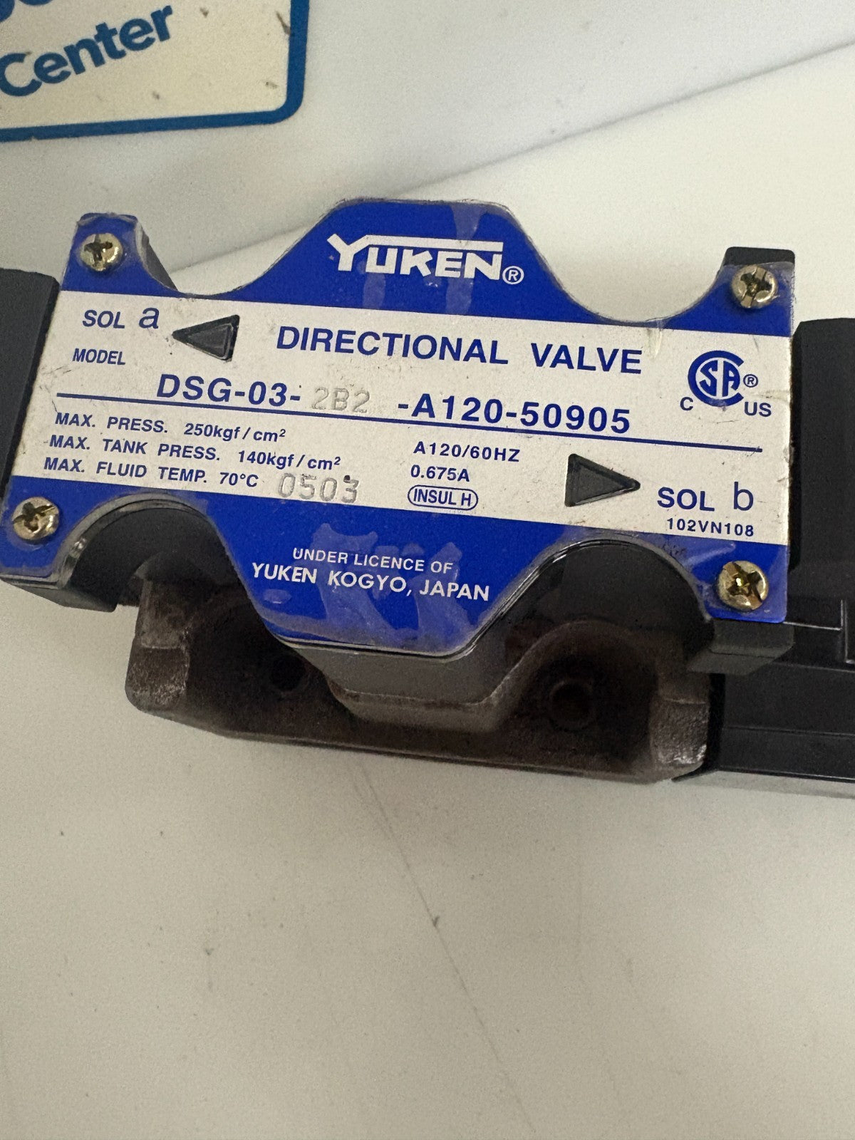 YUKEN DIRECTIONAL VALVE DSG-03-2B2-A12G-509051
