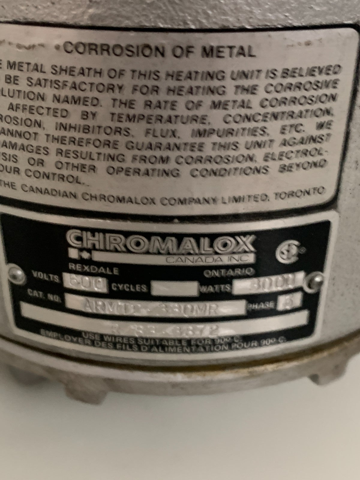 CHROMALOX IMMERSION HEATER ARMTO-330MR2