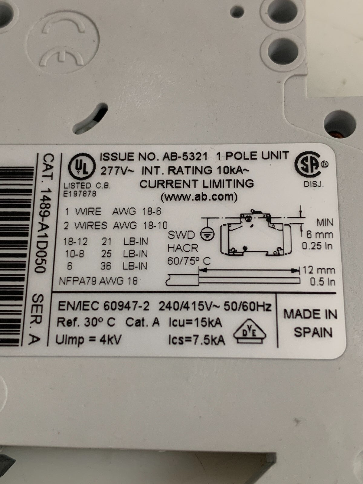 Lot of 4 Allen-Bradley 1489-A1D050 Series A Circuit Breaker