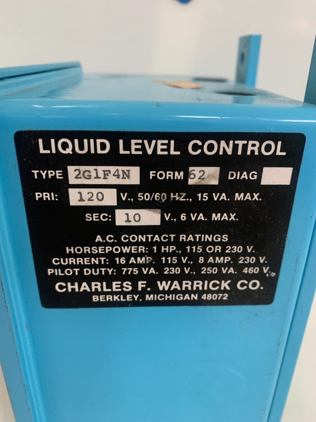 WARRICK CONTROLS LIQUID LEVEL CONTROL TYPE 2G1F4N