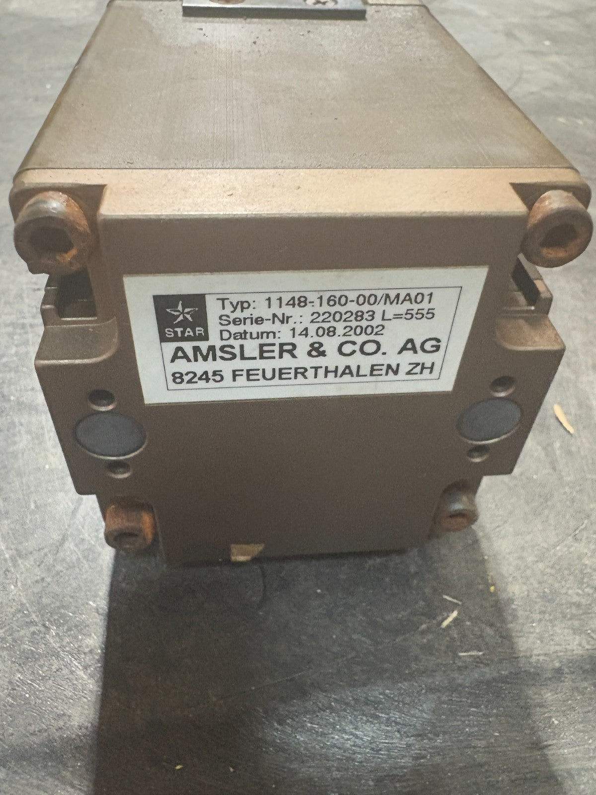 AMSLER & CO. DUAL SHAFT SLIDING ACTUATOR #1148-160-00/MA012