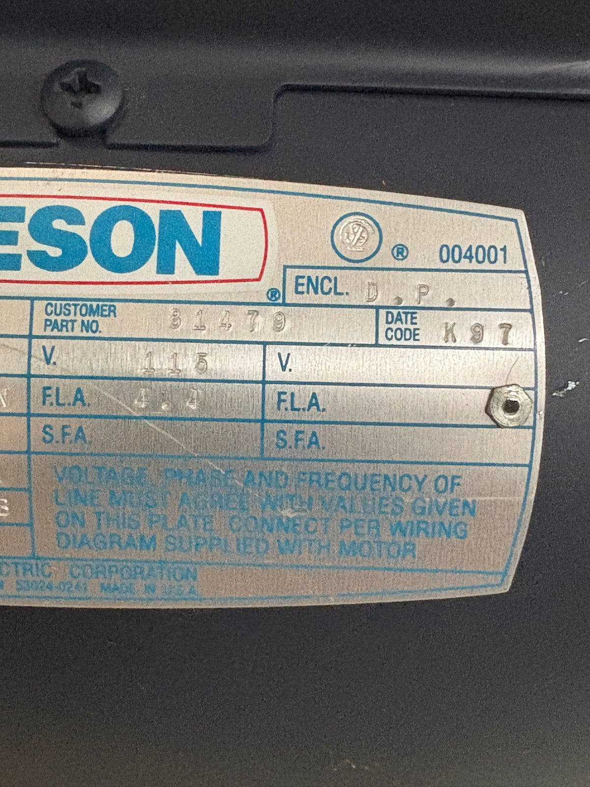 LEESON 1/2HP MOTOR M4P17DJ2F CAT #100231M00