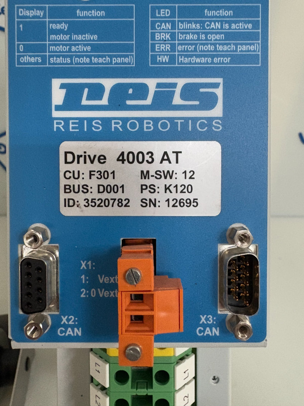 REIS ROBOTICS SERVO DRIVE 4003 AT ID#3520782 W/WHEEL CABLE DOLLY1
