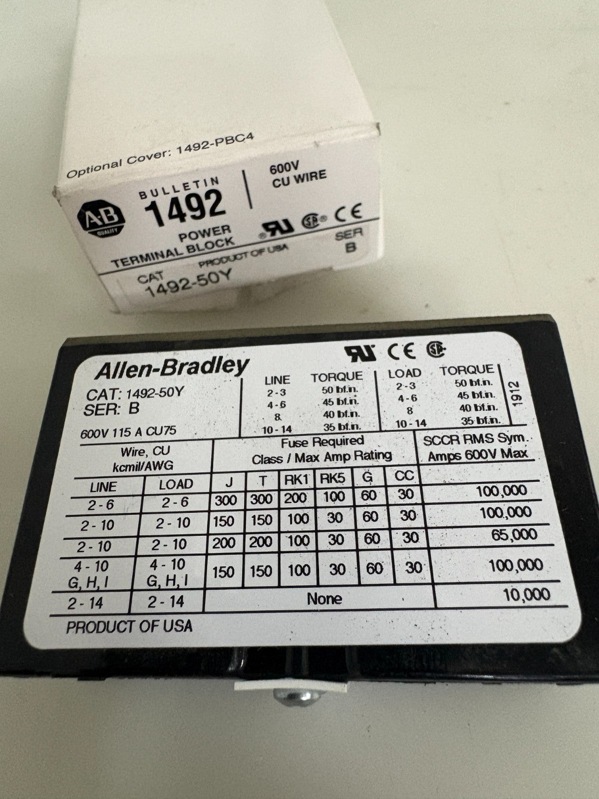 ALLEN BRADLEY TERMINAL BLOCK #1492-50Y