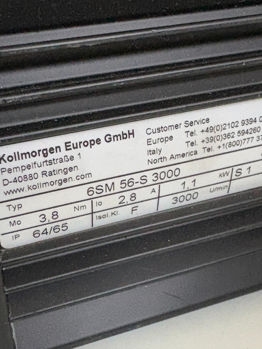 KOLLMORGEN SERVO MOTOR 6SM 56-S 3000