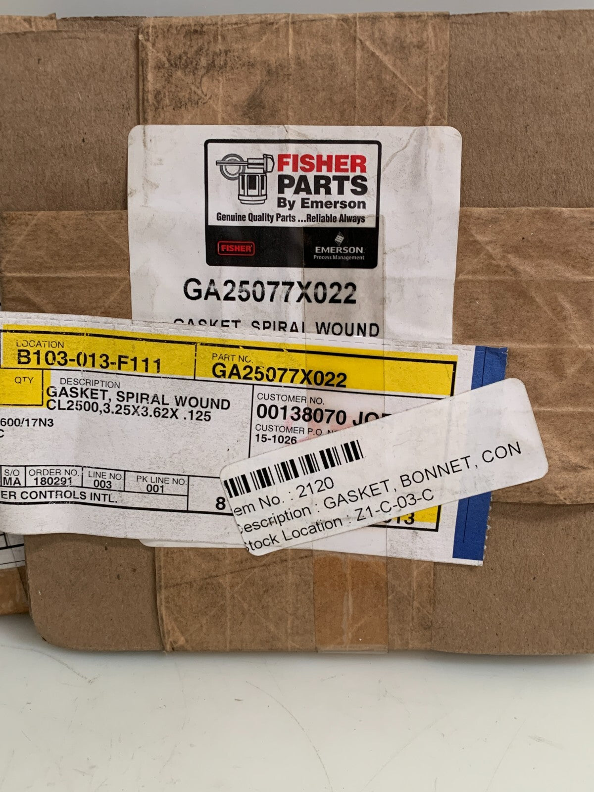 LOT OF 3 EMERSON FISHER PARTS GASKET SPIRAL WOUND GA 25077X022
