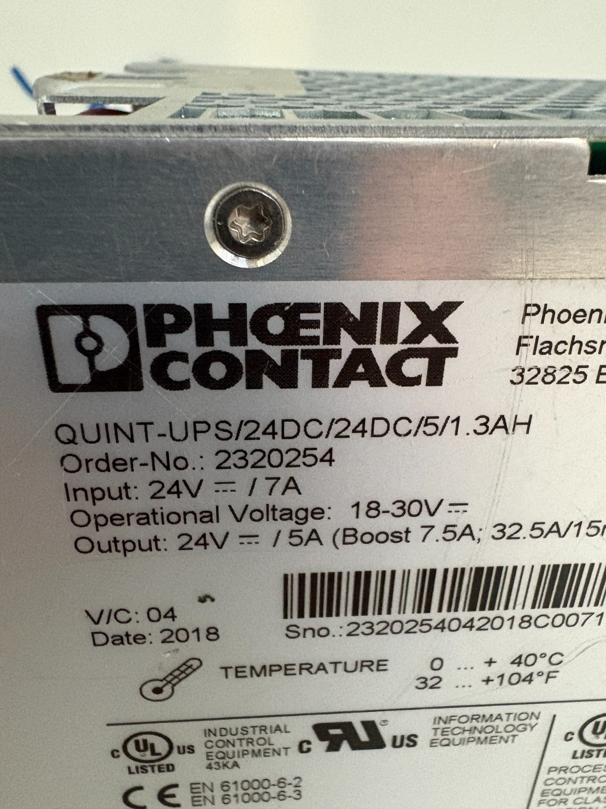 PHOENIX CONTACT UNINTERRUPTIBLE POWER SUPPLY QUINT-UPS/24DC/24DC/5/1.3AH4