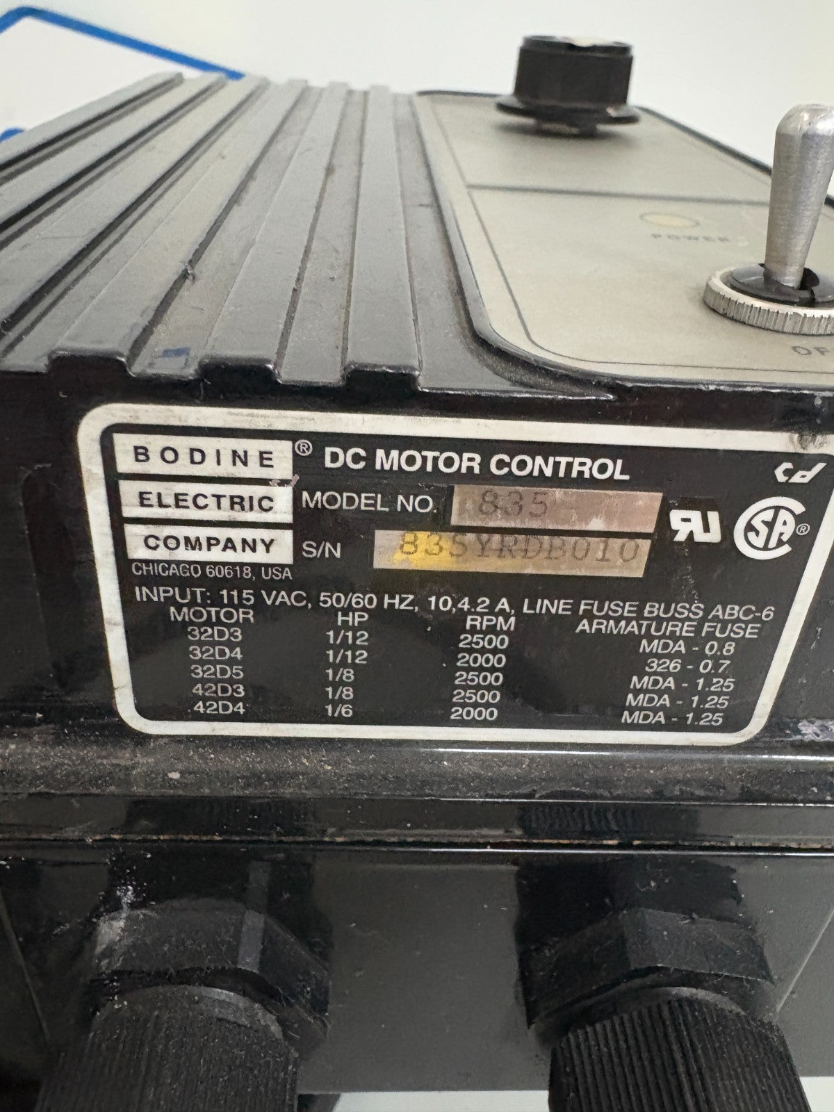 BODINE DC MOTOR CONTROL FPM S352
