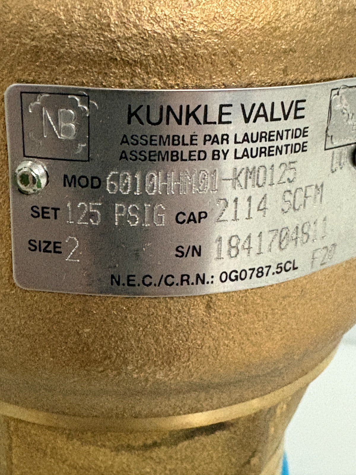 KUNKLE 2" STEAM VALVE 125 PSI 6010 HHM01-KM 0125