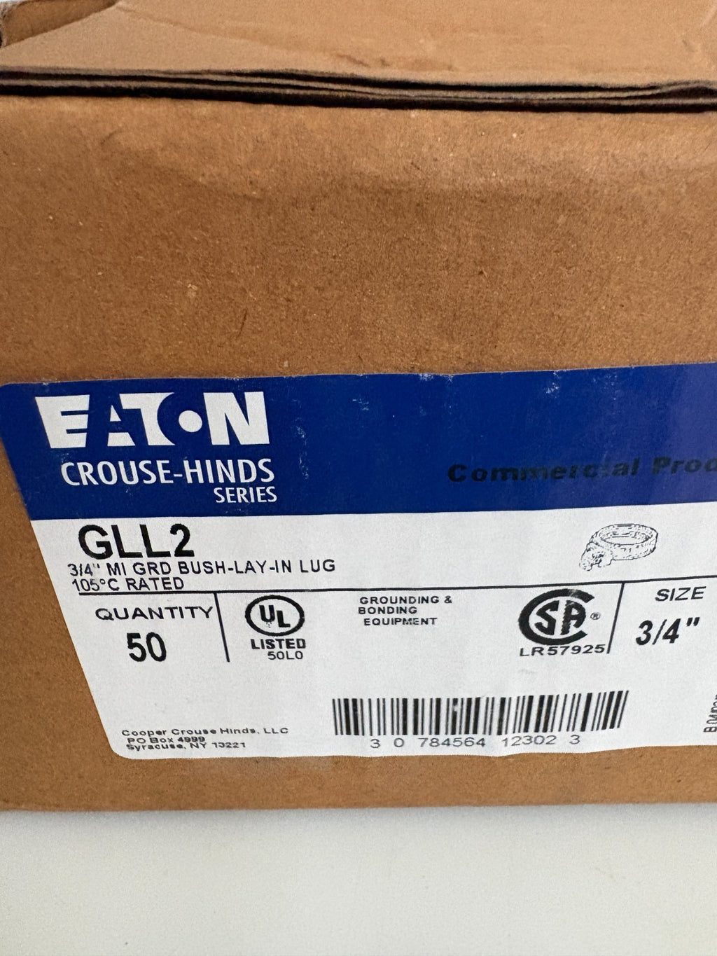 EATON CROUSE HINDS 3/4" MI GROUND BUSH-LAY-IN LUG #GLL2 50 PER BOX2