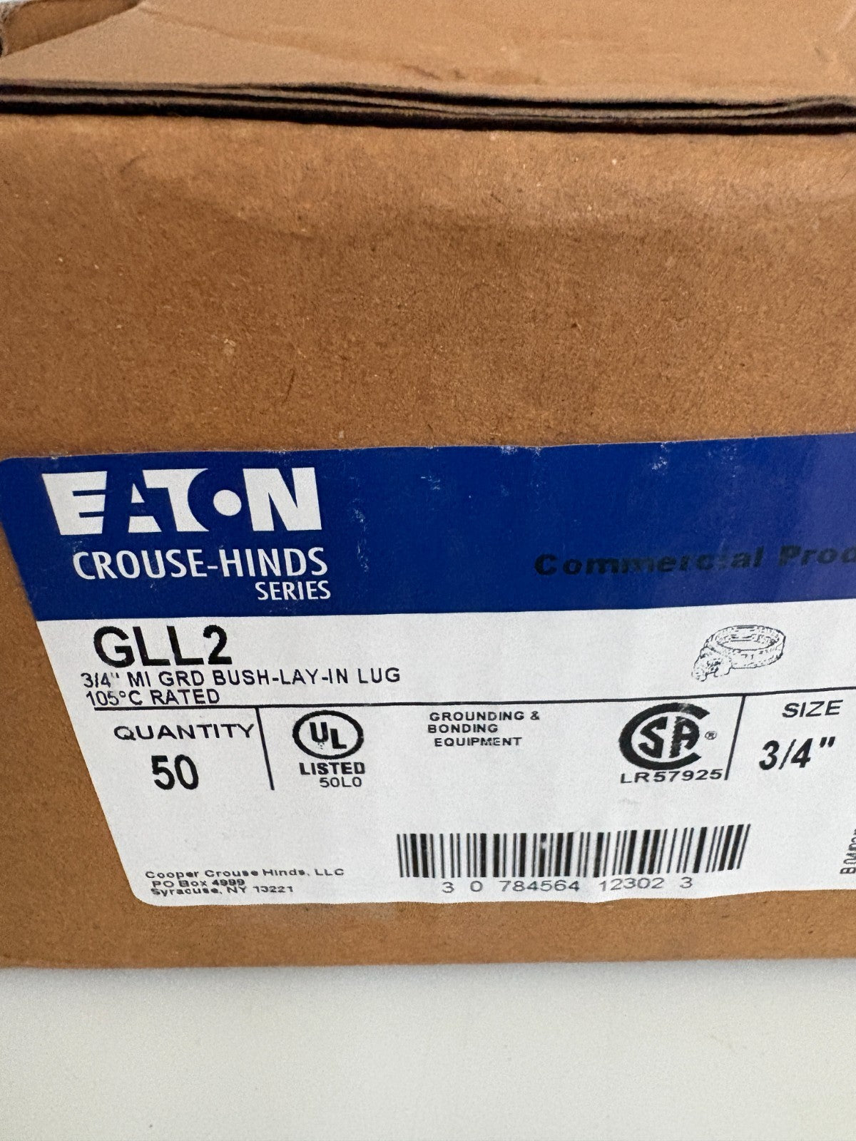 EATON CROUSE HINDS 3/4" MI GROUND BUSH-LAY-IN LUG #GLL2 50 PER BOX2