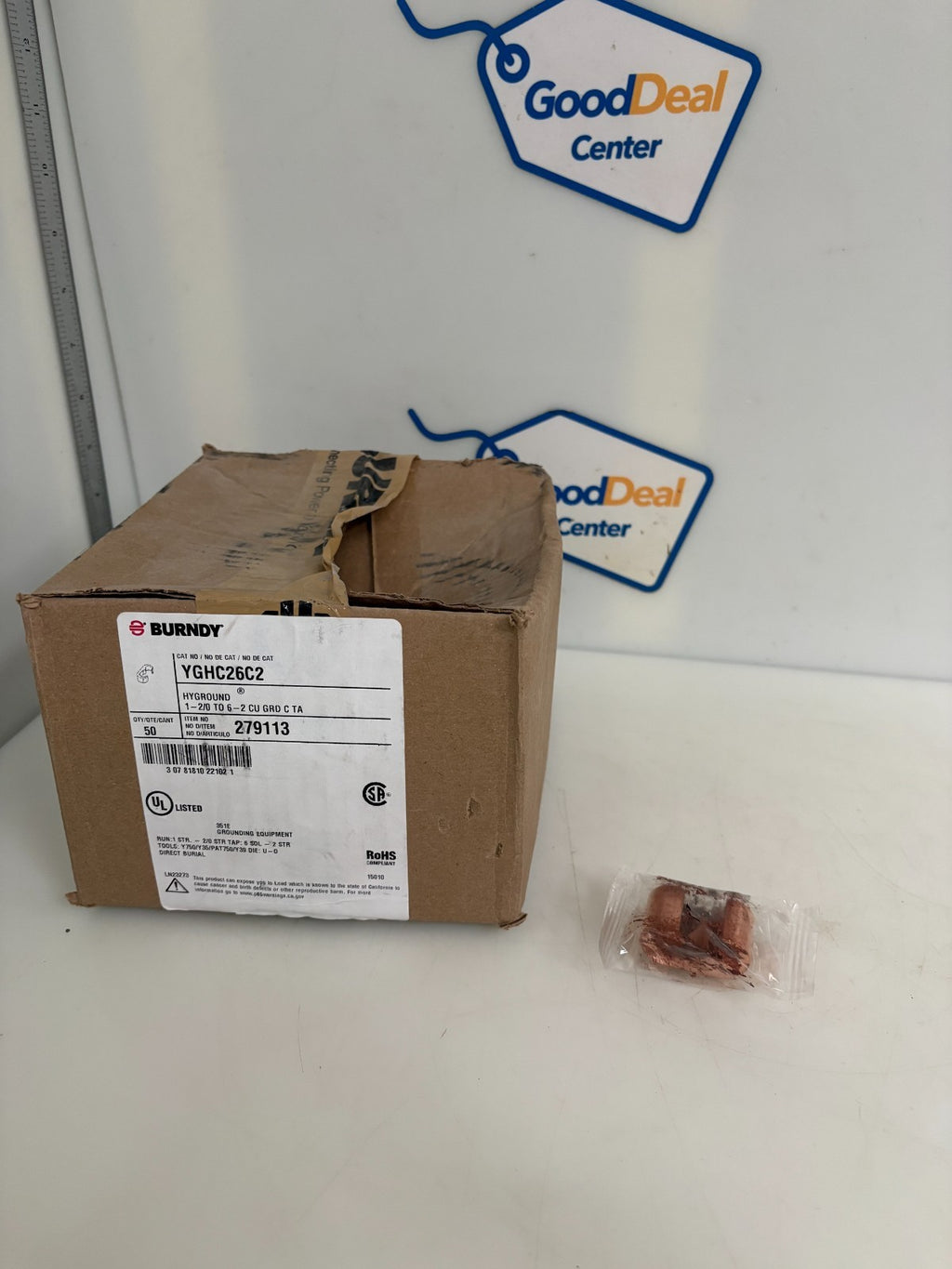 BURNDY COPPER CRIMP HYGROUND CONNECTOR YGHC26C2 50 IN BOX0