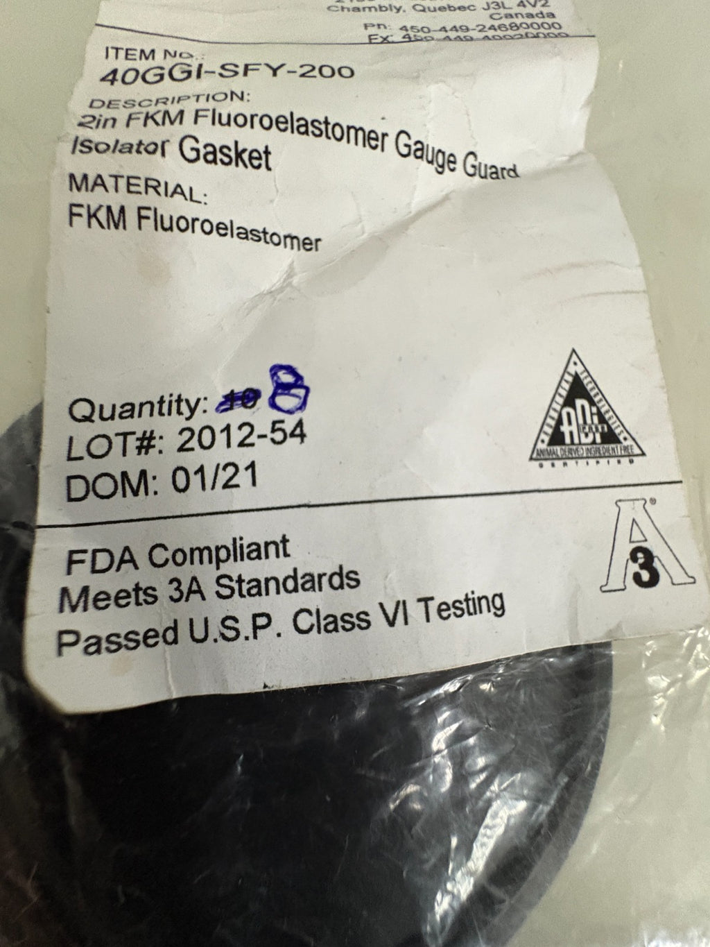 LOT OF 8 ADI 2" FKM ISOLATOR GASKET 40 GGI-SFY-2002