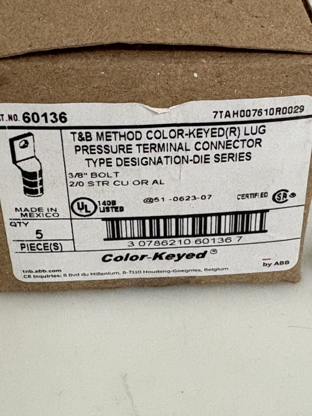 ABB COLOUR KEYED LUG PRESSURE TERMINAL CONNECTOR #60136 5 PER BOX