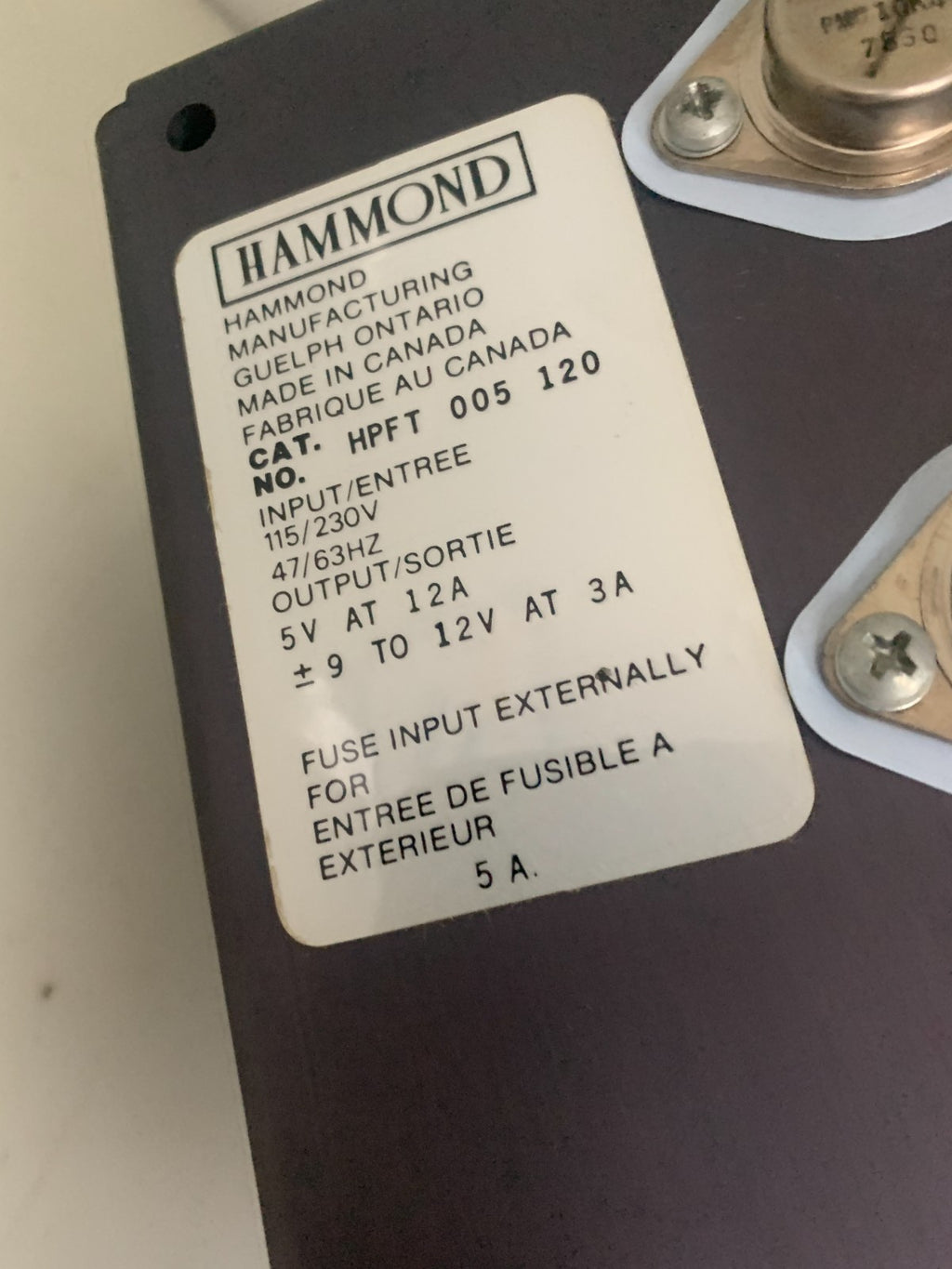 HAMMOND POWER SUPPLY #HPFT 005 120