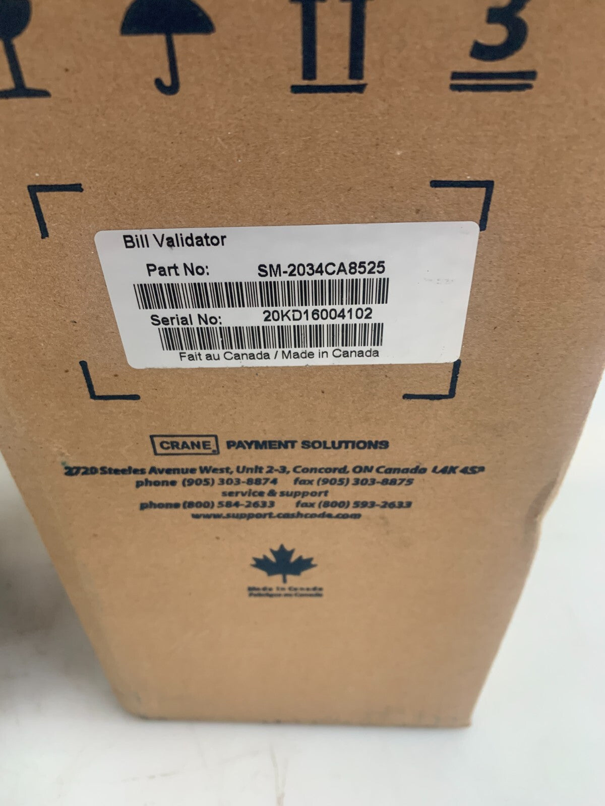 Cash Code Front Load Bill Validator  with stacker SM-2034CA8525