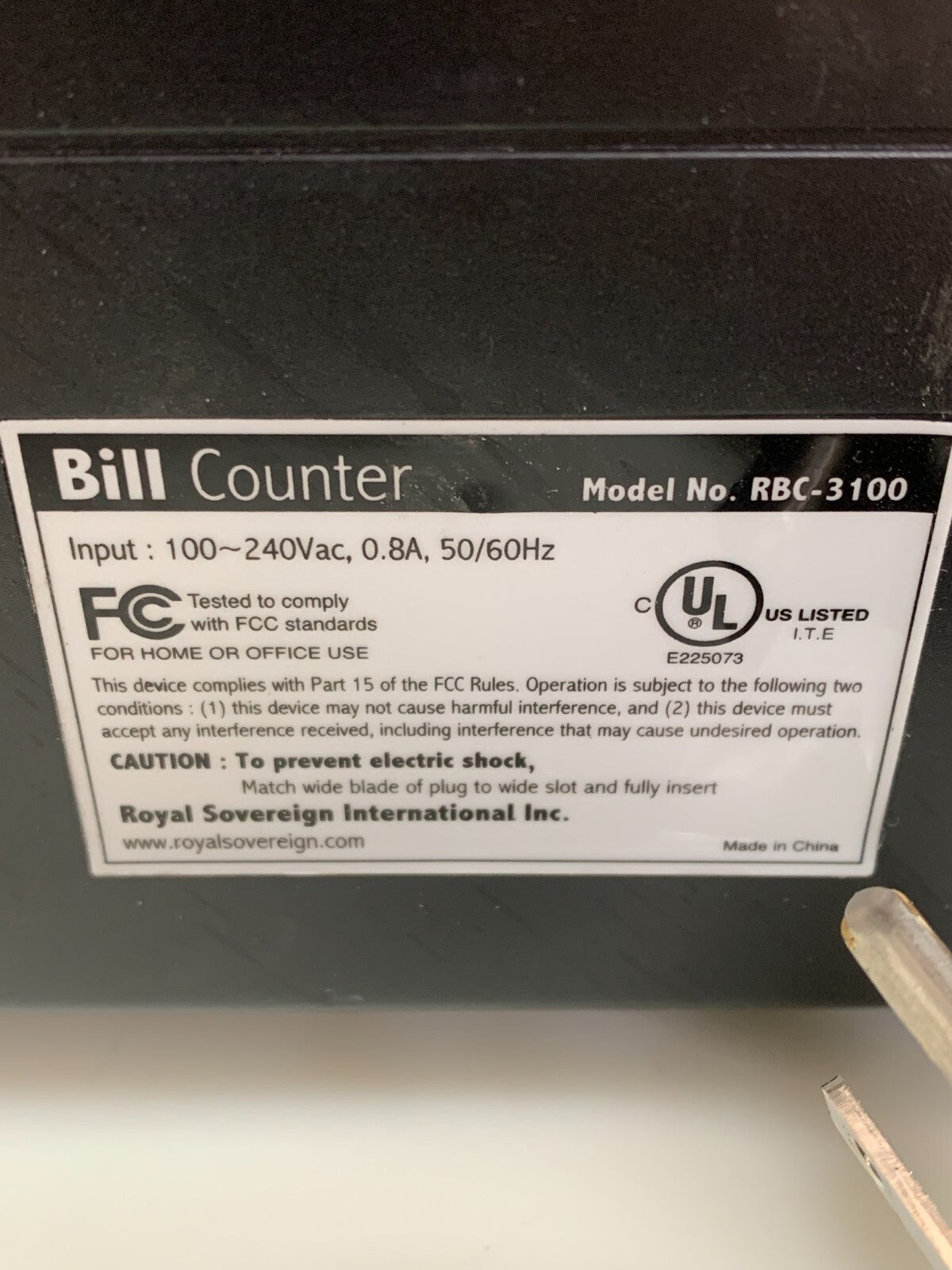 ROYAL SOVEREIGN  RBC-3100   Bill Counter W/UV Counterfeit Detector
