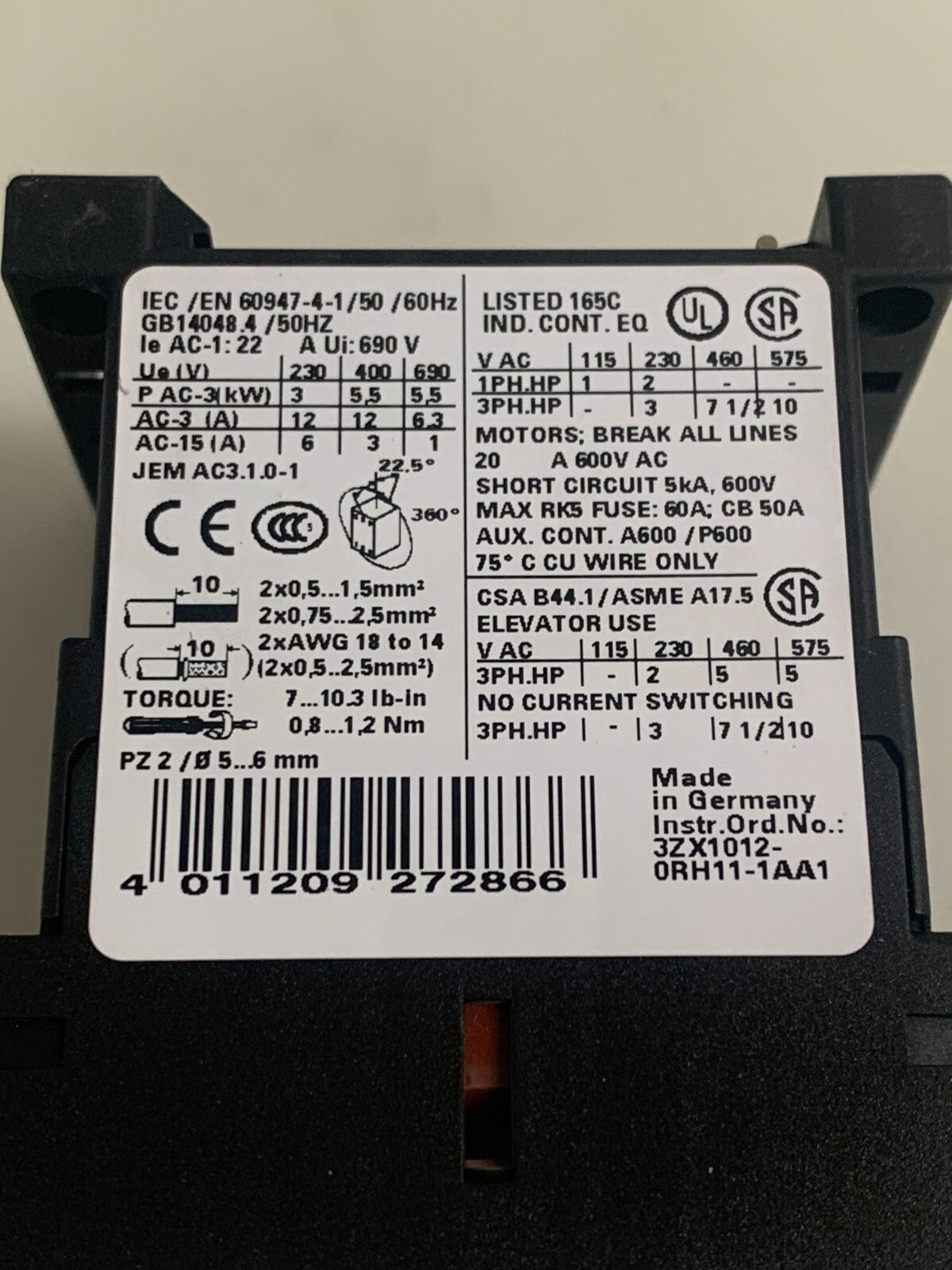 LOT OF 2 SIEMENS SIRIUS 10E CONTACTOR 3RT1017-1BB41
