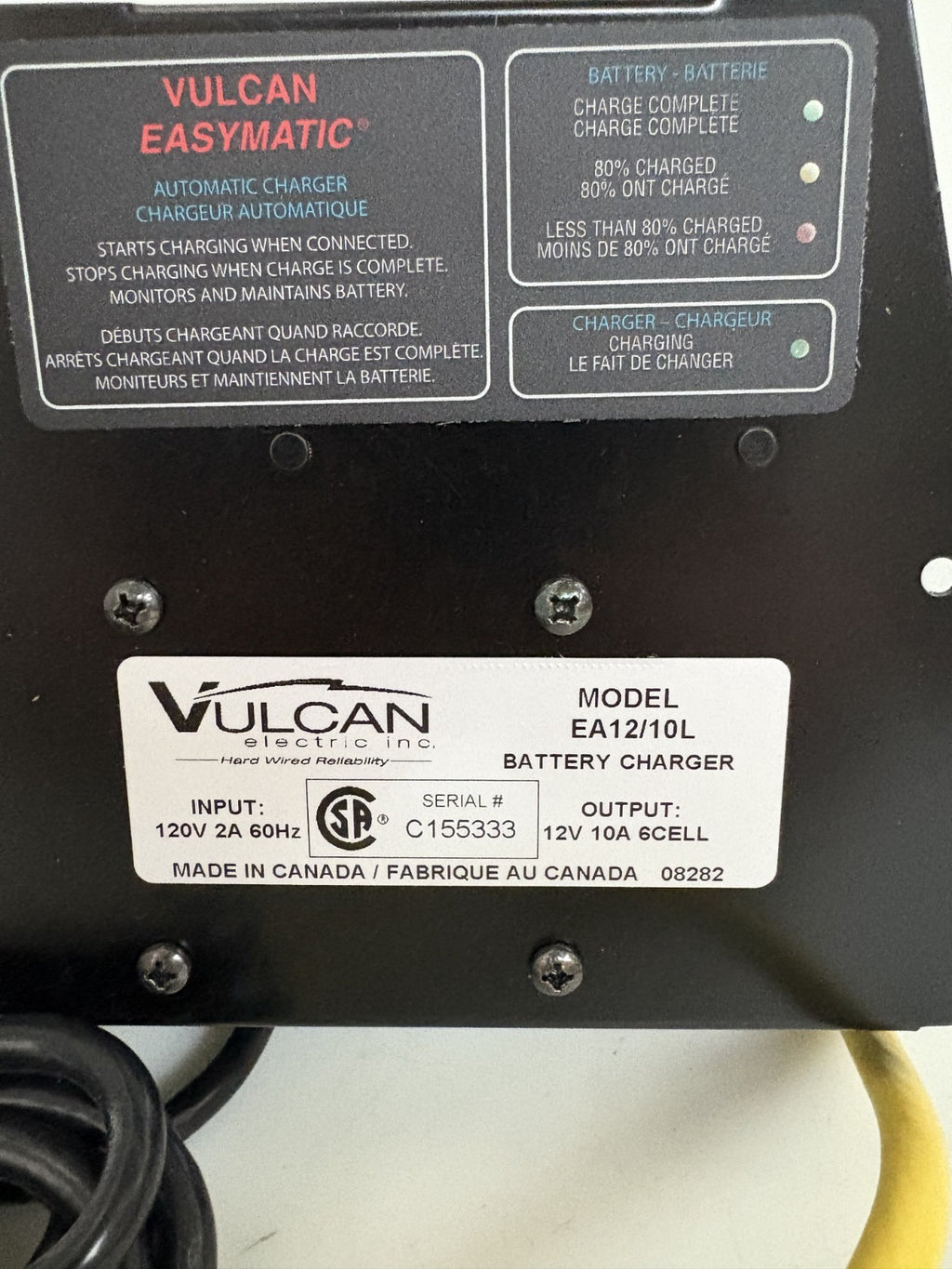 VULCAN 12V 10AMP BATTERY CHARGER EA12/10L1