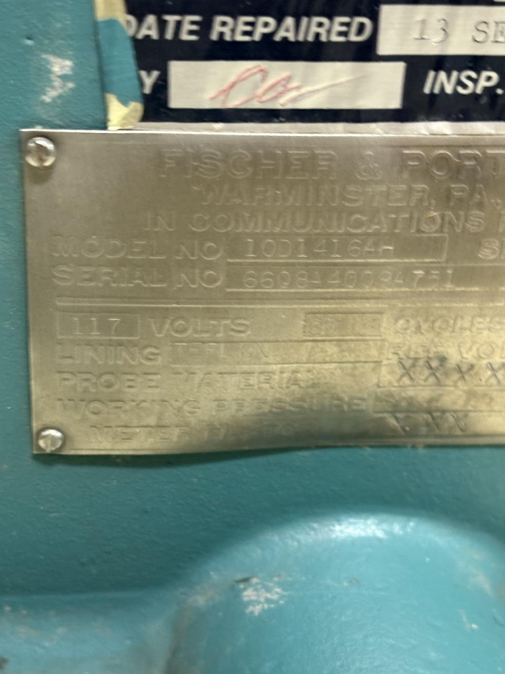 FISHER & PORTER TEFLON MAGNETIC TUBE FLOW METER MODEL 10D1416 AH4