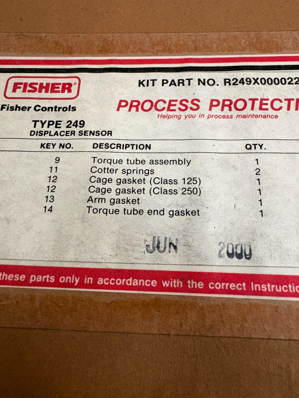 EMERSON FISHER REPAIR KIT FOR 249 DISPLACER SENSOR #R249X000022