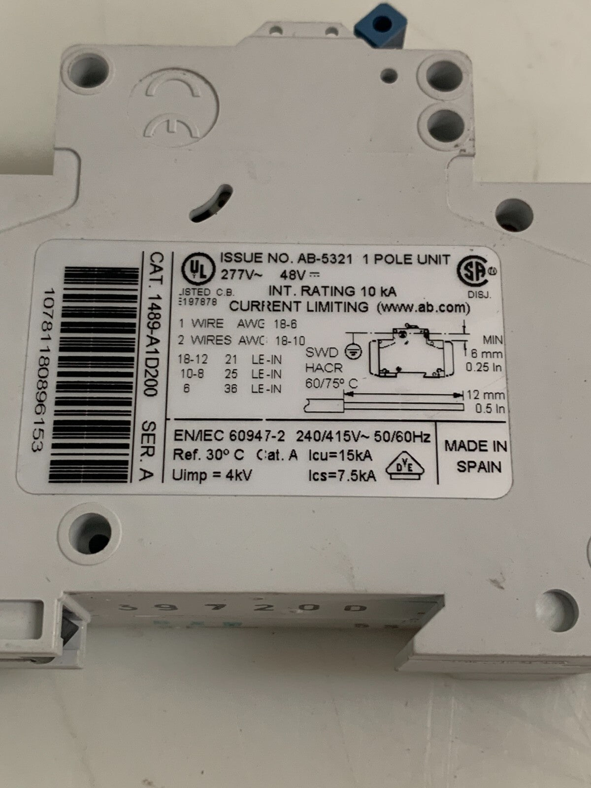 Lot of 3 Allen-Bradley 1489-A1D200 Series A Circuit Breaker w/ 1489-AAHH3 Ser A