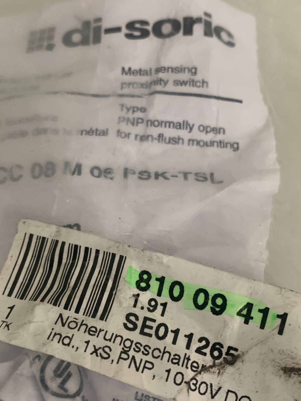 DI-SORIC METAL SENSING PROXIMITY SWITCH DCC 08 M06 PSK-TSL