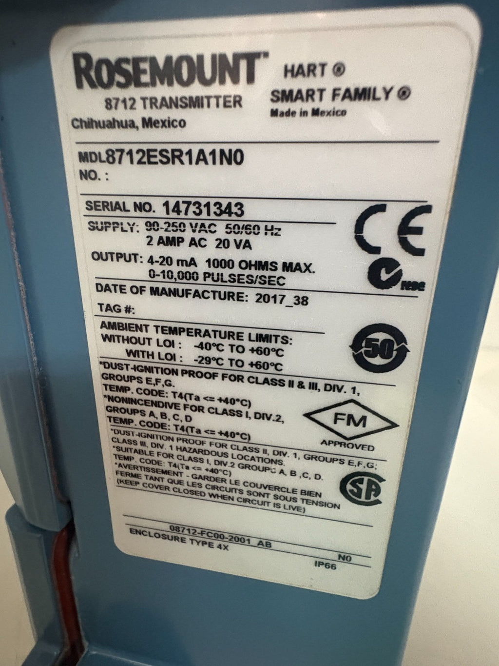 ROSEMOUNT SMART FAMILY FLOW TRANSMITTER 8712ESR1A1N01