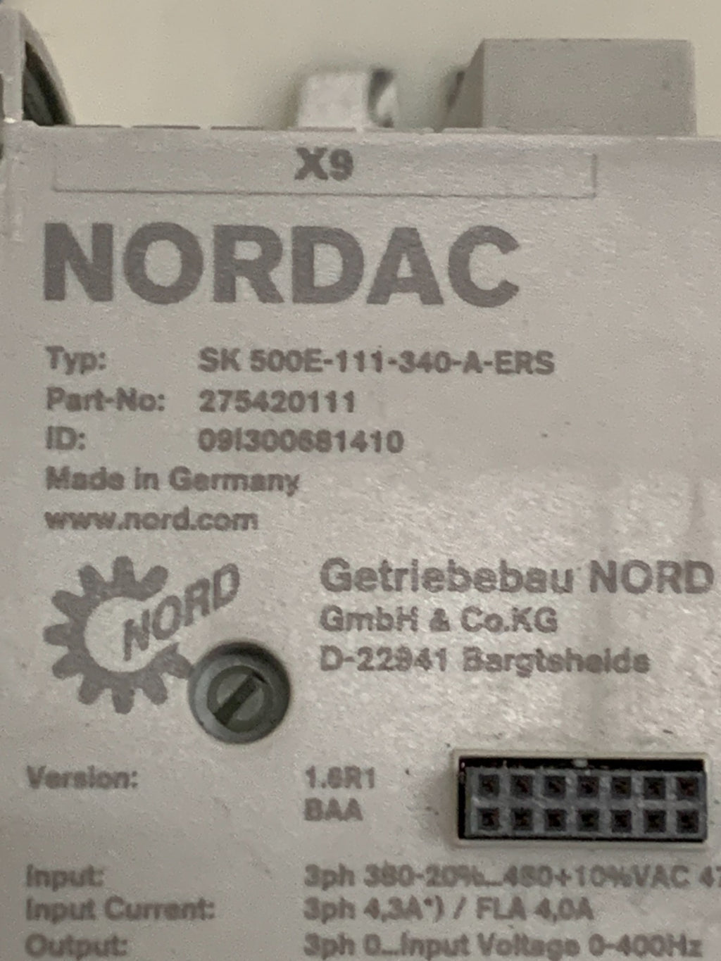 NORDAC 500E 3HP MOTOR DRIVE SK 500E-111-340-D-ERS #275-420111