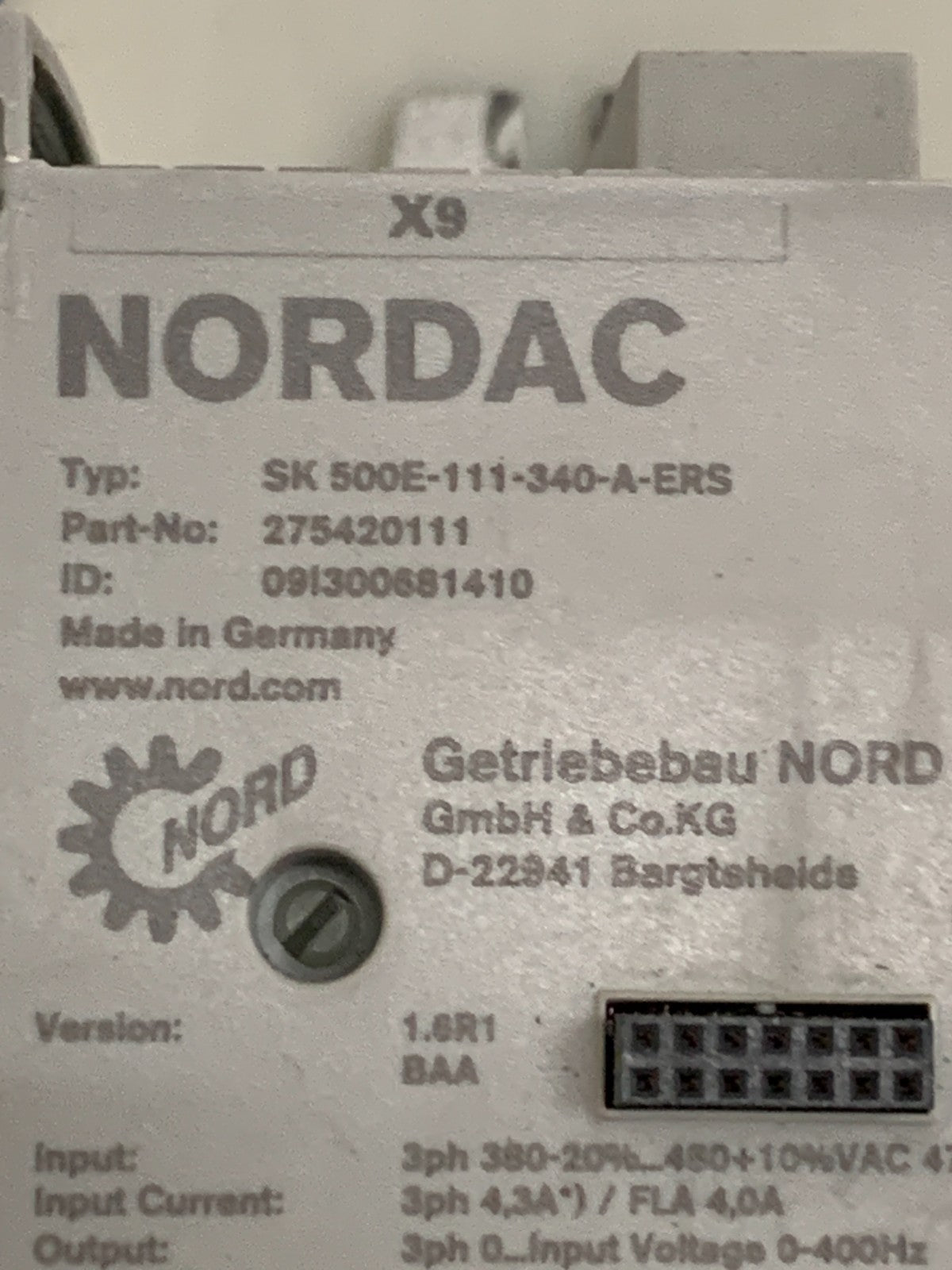 NORDAC 500E 3HP MOTOR DRIVE SK 500E-111-340-D-ERS #275-420111
