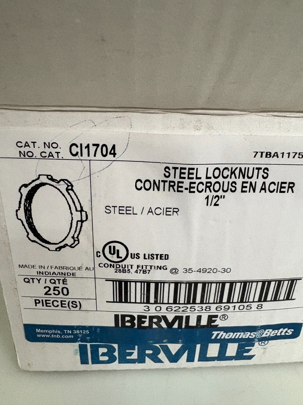 ABB THOMAS & BETTS STEEL 1/2" LOCKNUTS CI1704 250 IN BOX2