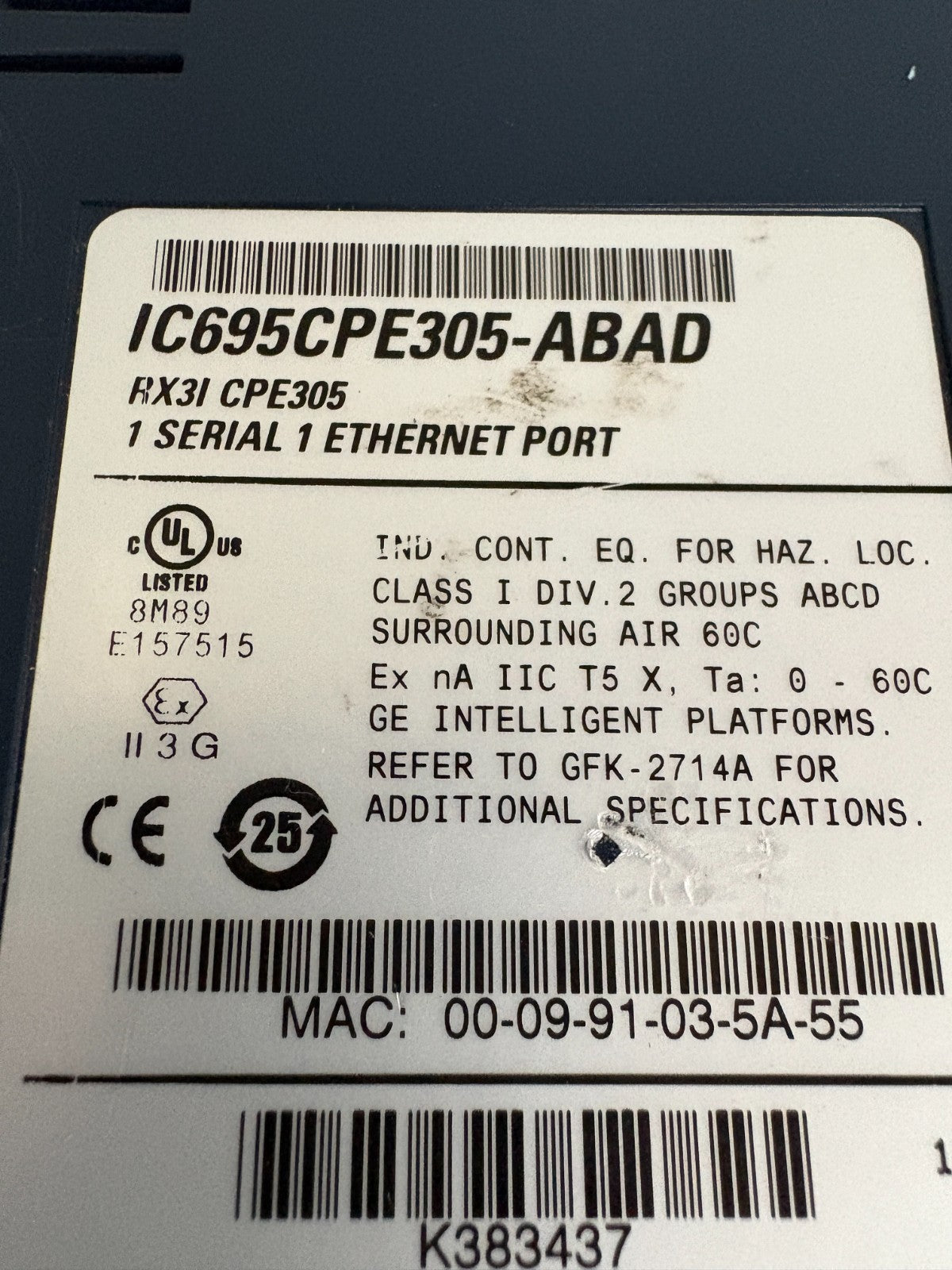 GE FANUC PLC MODULE PROCESSOR IC695CPE305-ABAD3