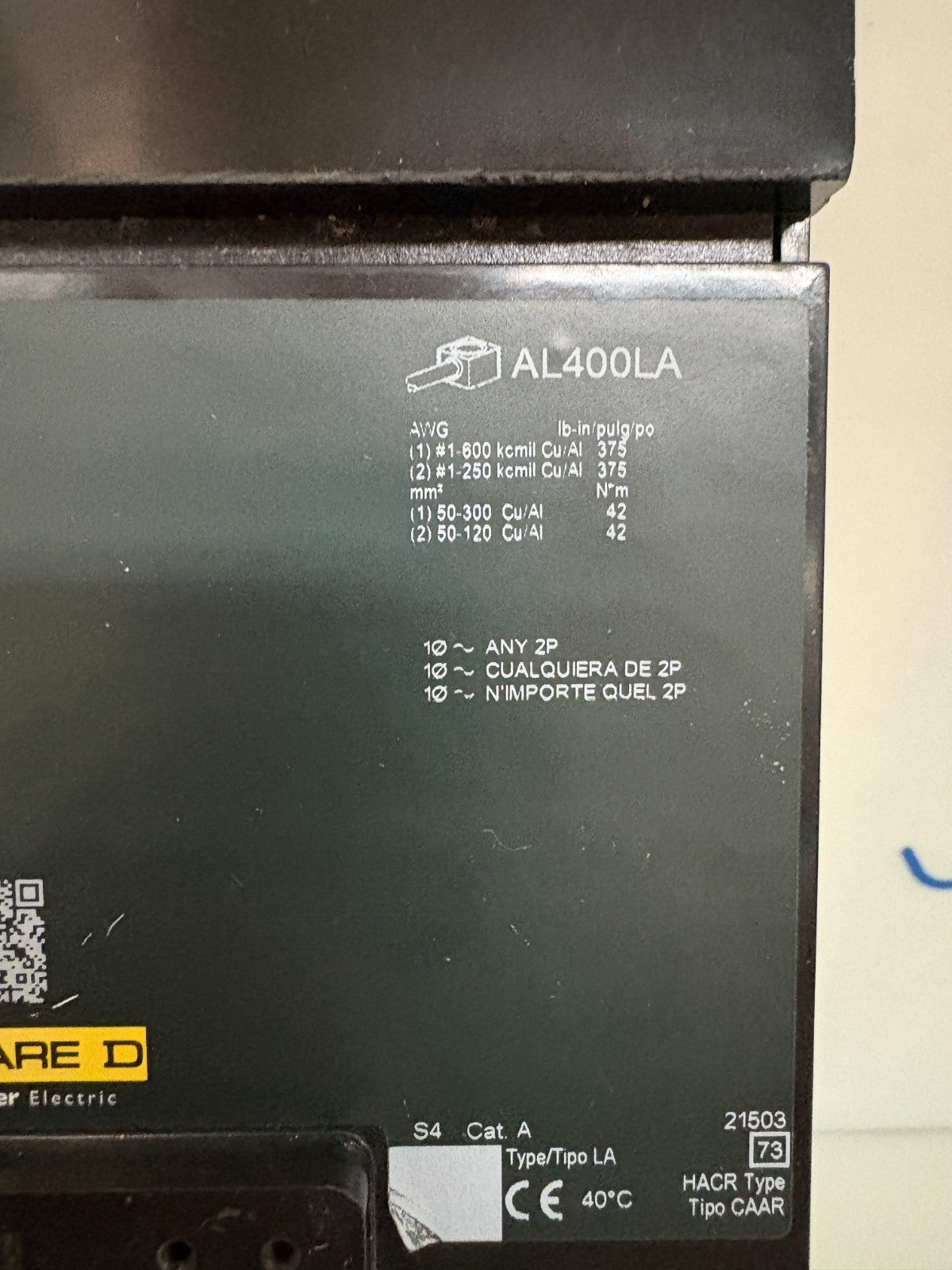 SCHNEIDER SQUARE D 400 AMP CIRCUIT BREAKER LA36400 3