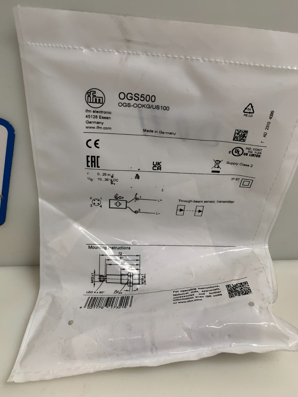 IFM PHOTOELECTRIC SENSOR SWITCH OGS500 OGS-OOKG/US100