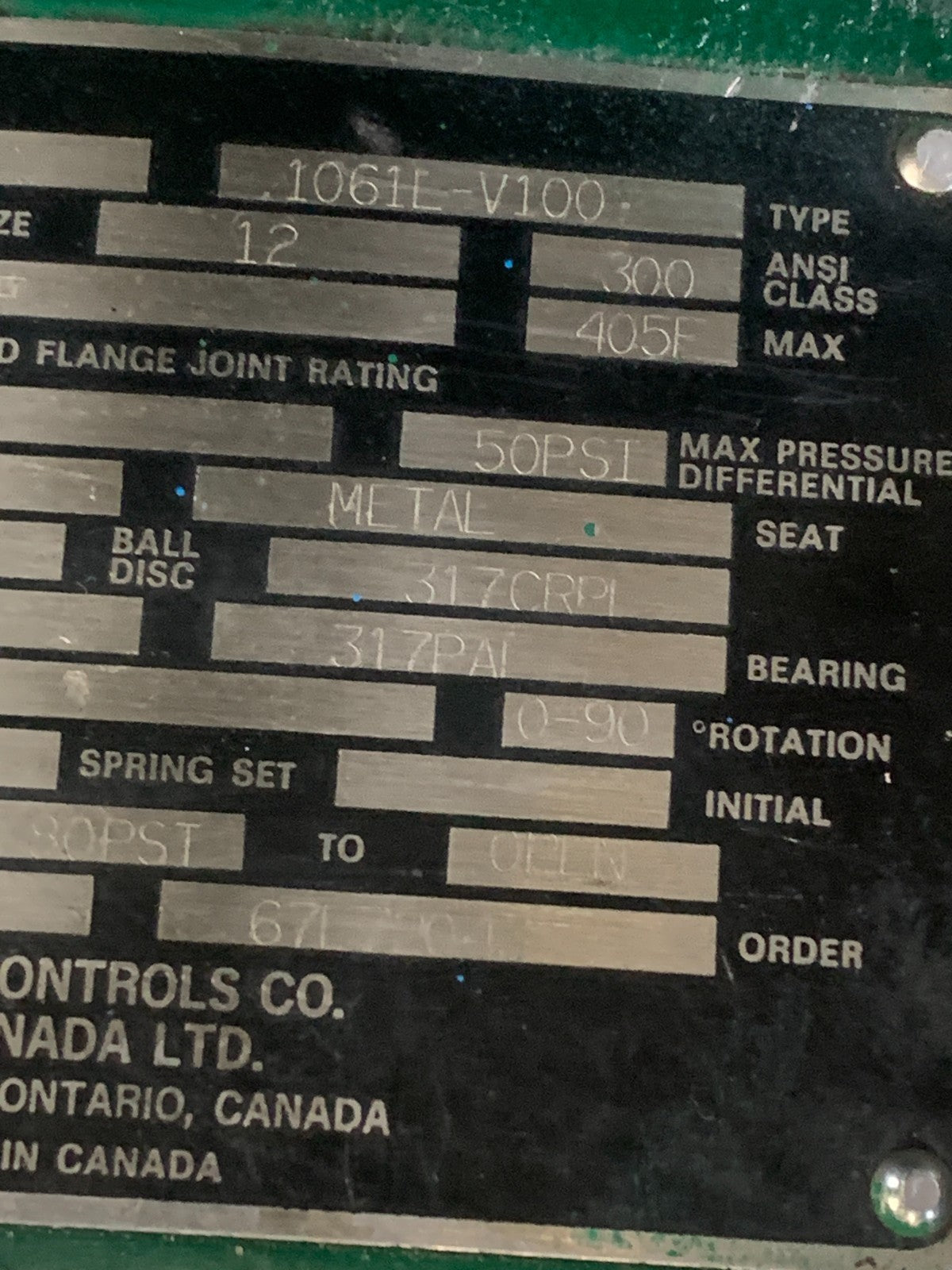 FISHER CONTROLS VALVE TYPE 1061-V100