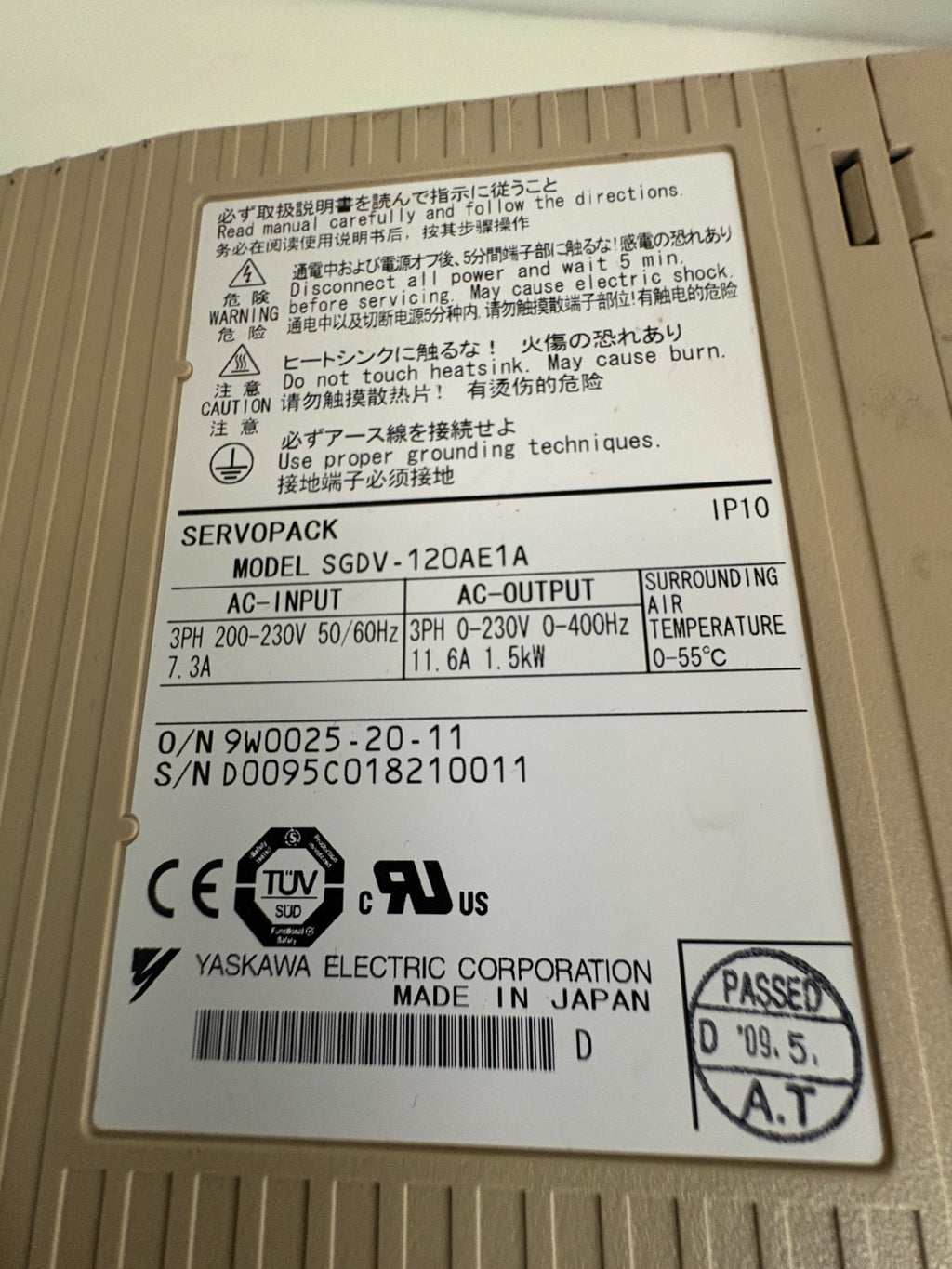 YASKAWA SERVO DRIVE SERVO PACK SGDV-120 AE1A