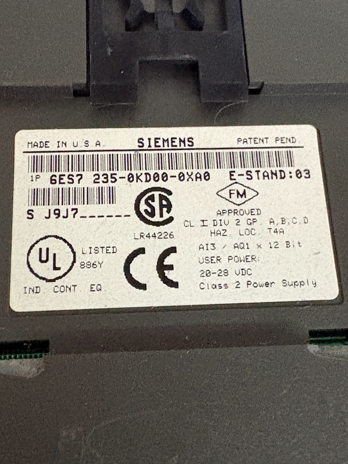 SIEMENS SIMATIC EM 235 ANALOG I/O EXPANSION MODULE 6ES7 235-OKD00-0XA0