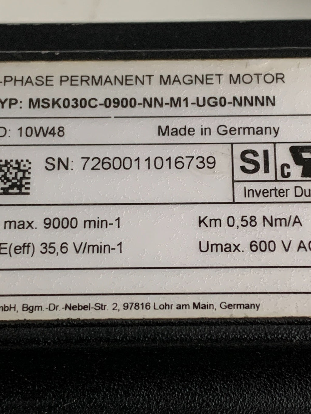 Rexroth 3-Phase Permanent Magnet Motor MSK030C-0900-NN-M1-UG0-NNNN1