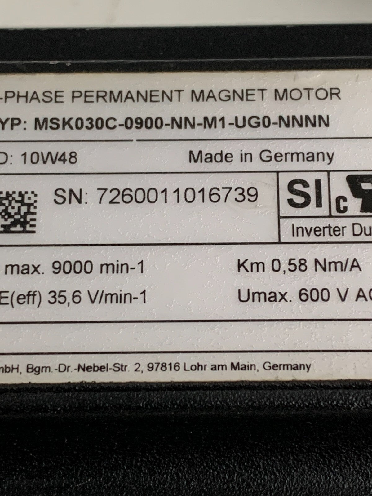 Rexroth 3-Phase Permanent Magnet Motor MSK030C-0900-NN-M1-UG0-NNNN1