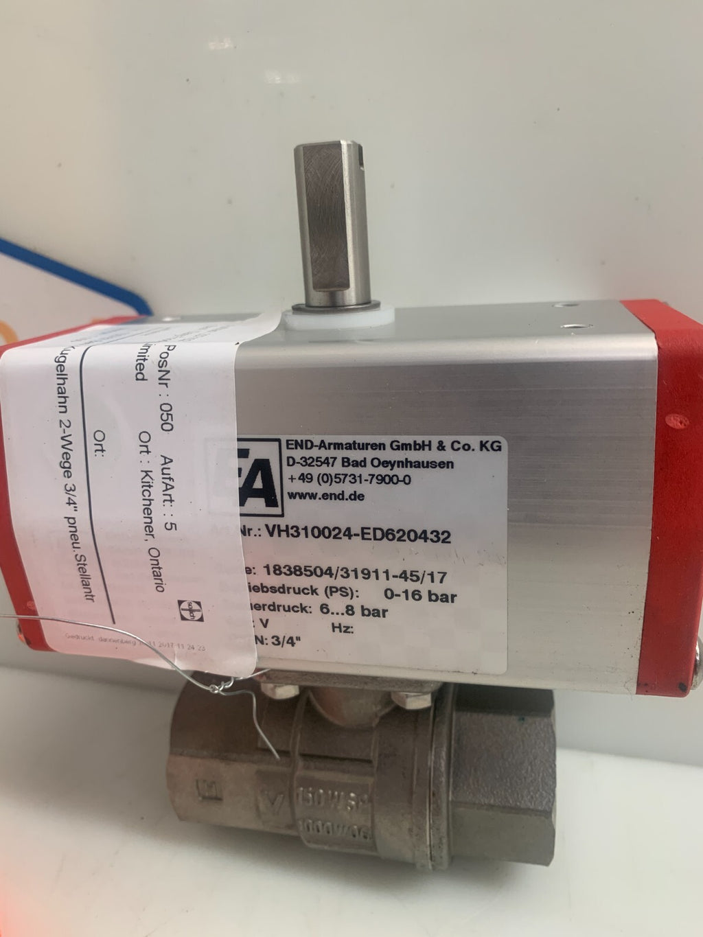 End Armaturen ED620432 Actuato w/ 3/4" s steel valve 16 BAR
