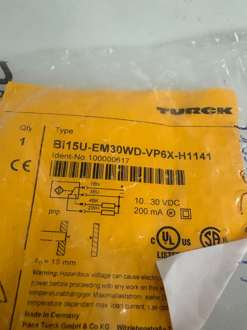TURCK PROXIMITY SWITCH SENSOR BI150-EM30WD-VPGX-H11412