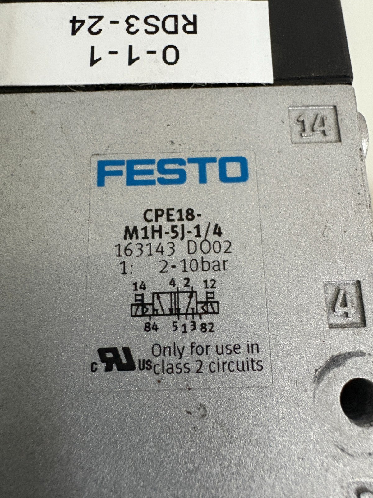 FESTO PNEUMATIC SOLENOID VALVE CPE18-M1H-5J-1/4 163143