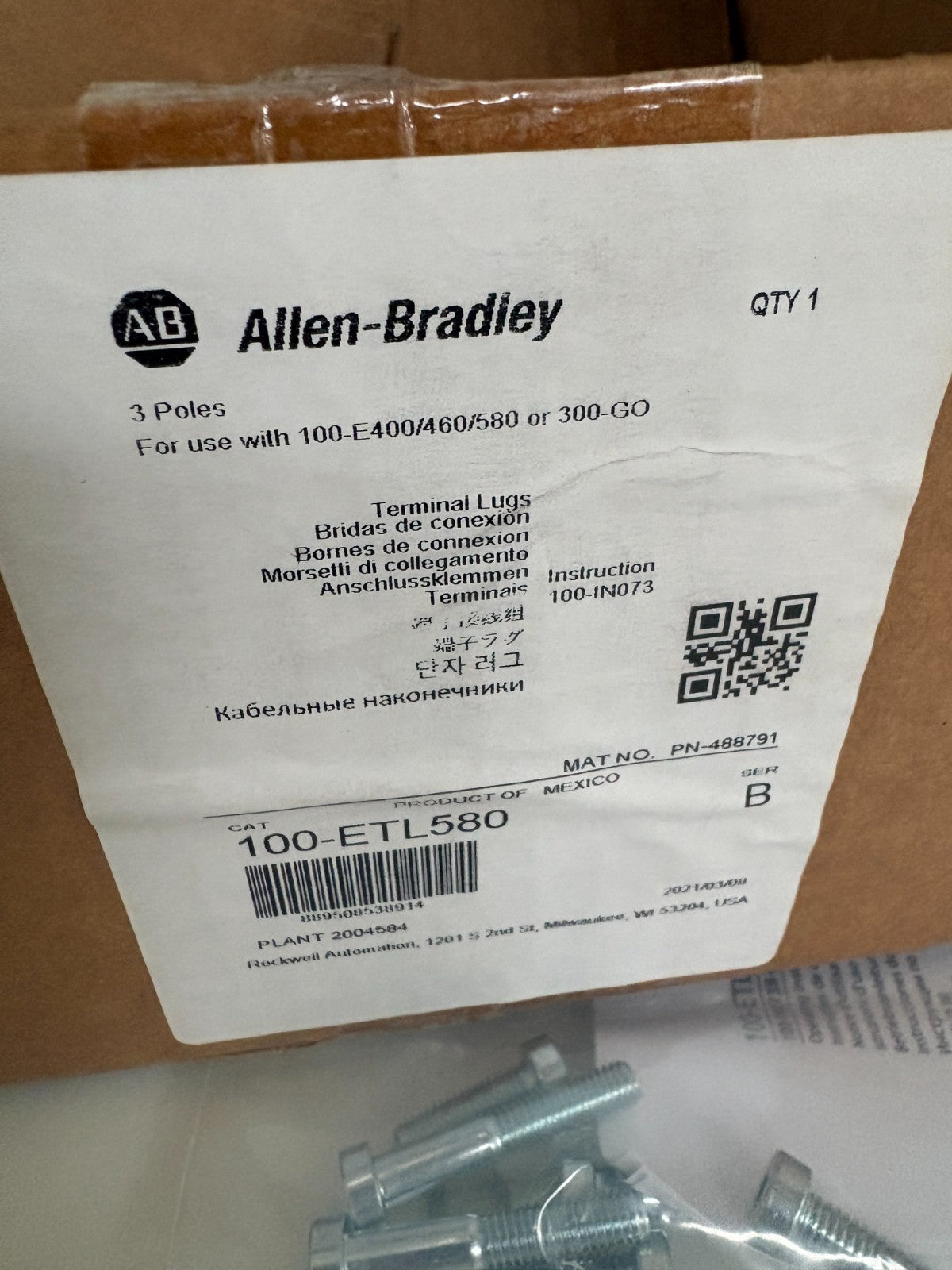 ALLEN BRADLEY TERMINAL LUGS SET OF 3 100-ETL5803