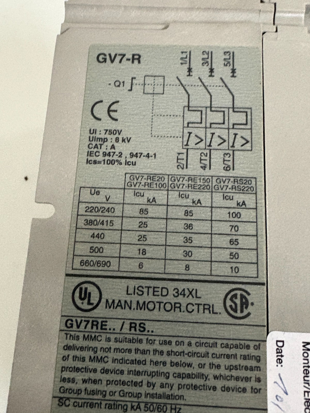 SCHNEIDER TELEMECANIQUE CIRCUIT BREAKER GV7-RE1003
