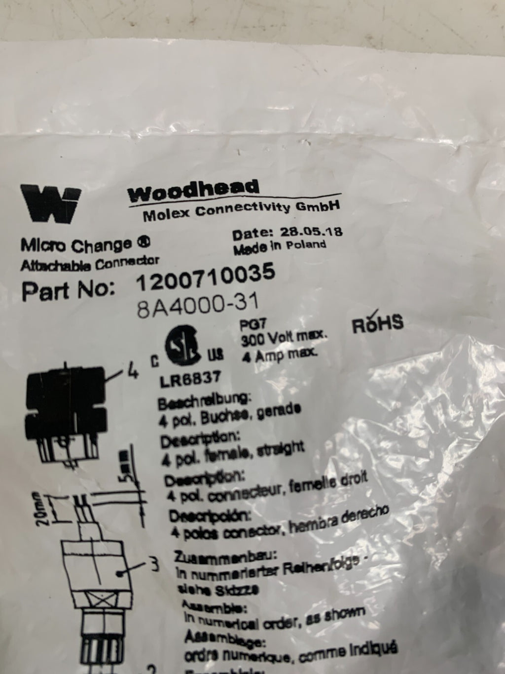 MOLEX CONNECTIVITY / WOODHEAD 1200710035 Connector 8A4000-31  (Lot of 2)2